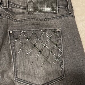 WHBM Light Gray Noir Embellished Low-rise Boot LegJeans size 0R